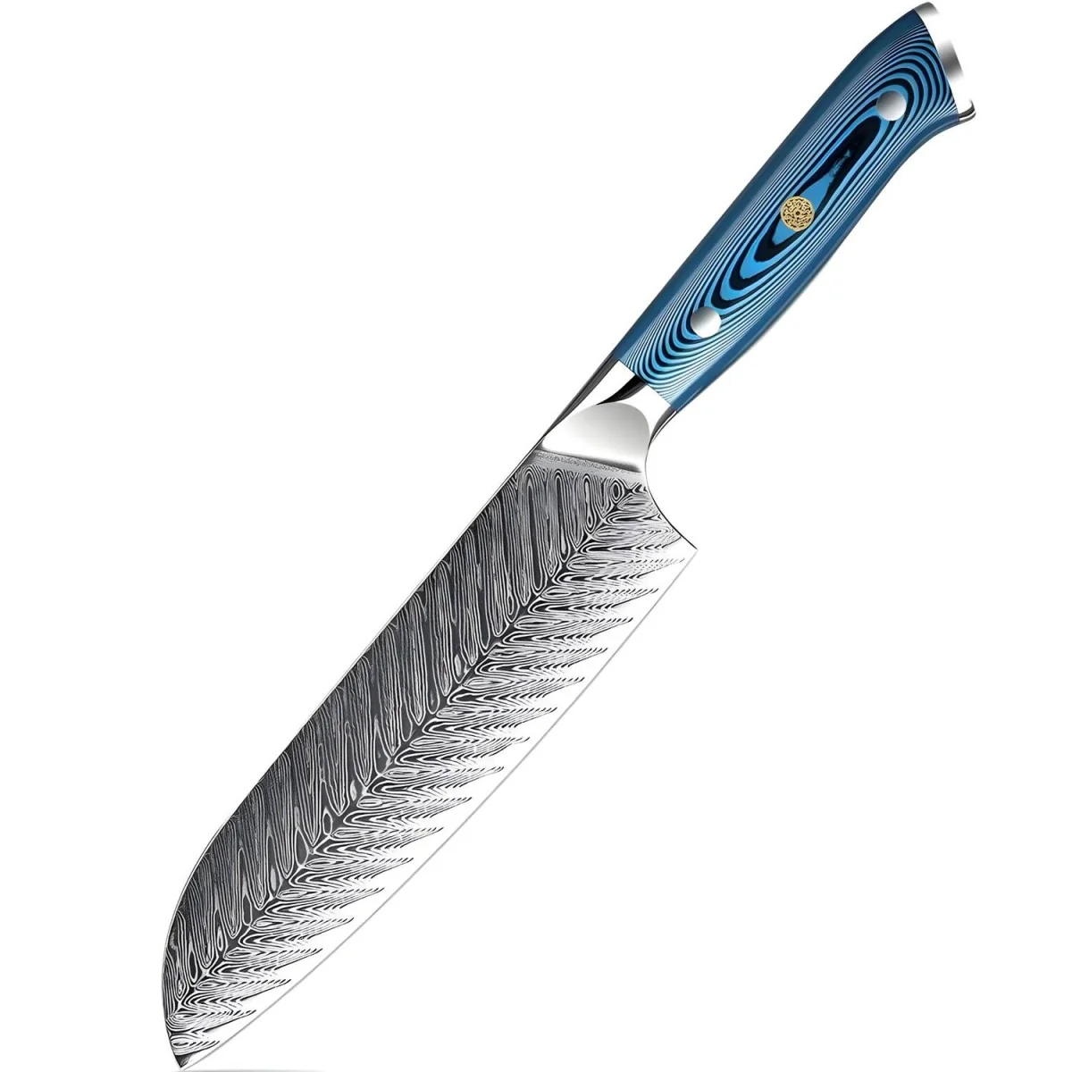 Damaškový kuchynský nôž Tukami-Santoku/Modrá 31,3 cm, 232 g
