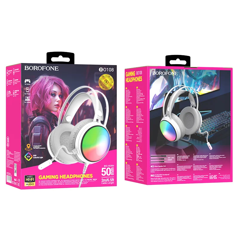 Borofone BO108 herné slúchadlá USB / 3.5mm jack, biele 