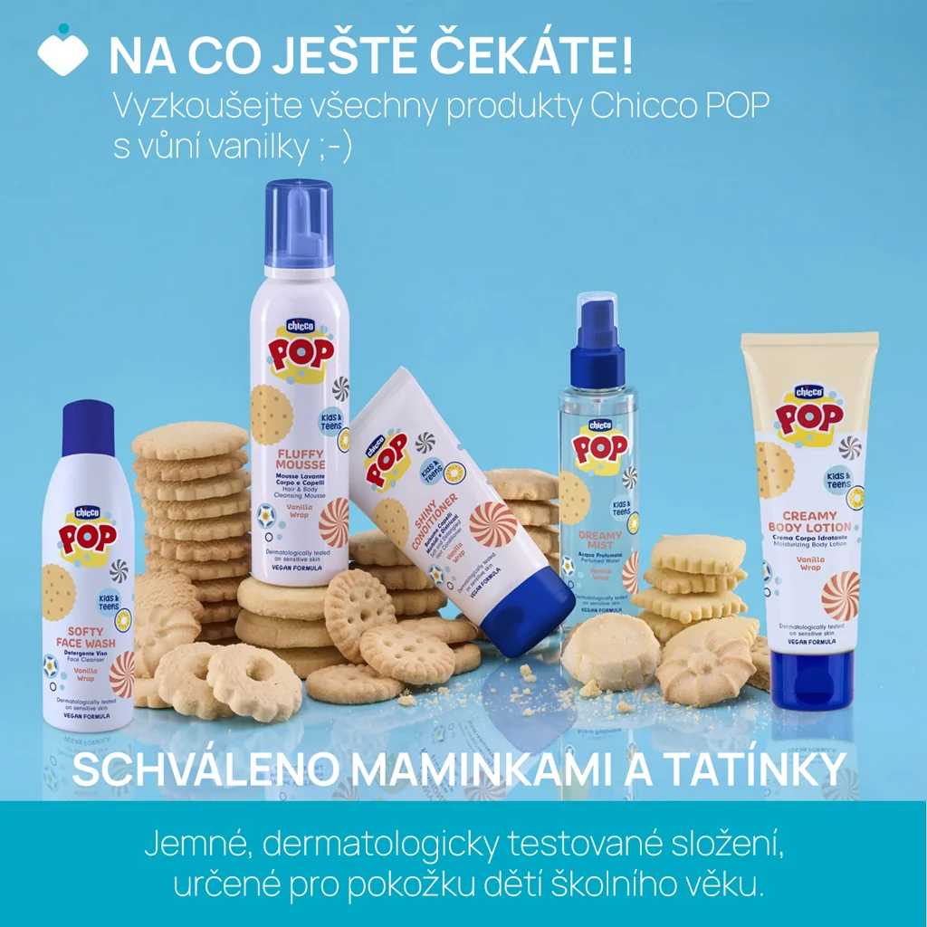 CHICCO Jemný čistiaci gél na tvár POP Softy Vanilla s peniacim dávkovačom 150 ml