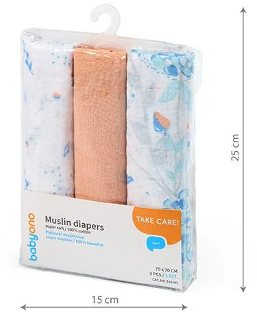 BABYONO Plienky mušelínové Super soft 3 ks - oranžová 1×3 ks, mušelínové plienky