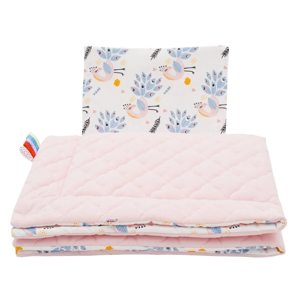 Obojstranný Set z Velvet do kočíka New Baby pávy ružový ,