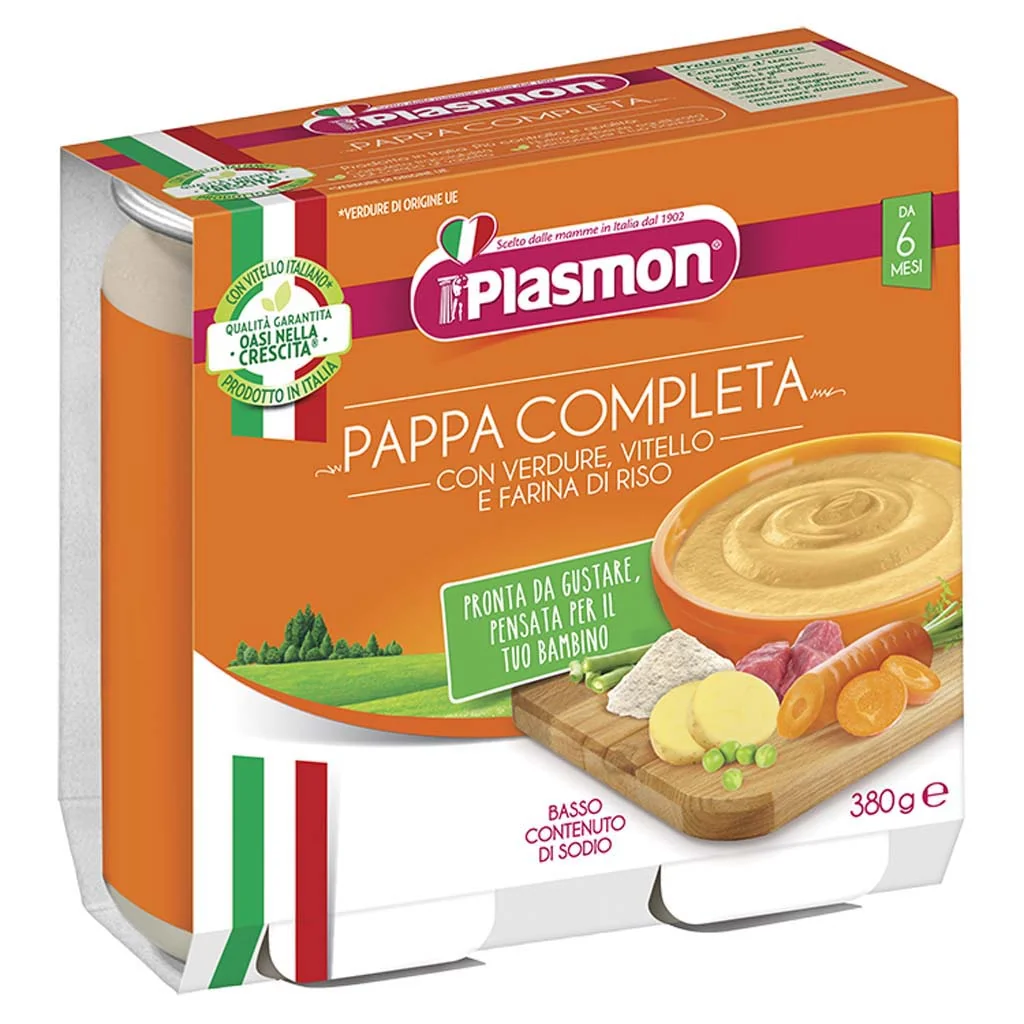 PLASMON Príkrm zeleninový s teľacím a ryžou, 6m+ 2×190 g, príkrm