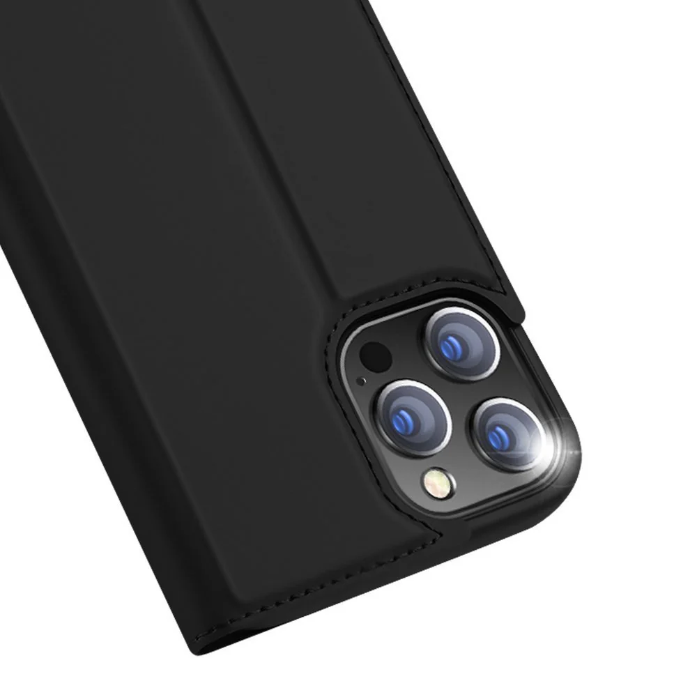 DUX DUCIS Skin Pro knižkové kožené puzdro na iPhone 13 Pro, čierne