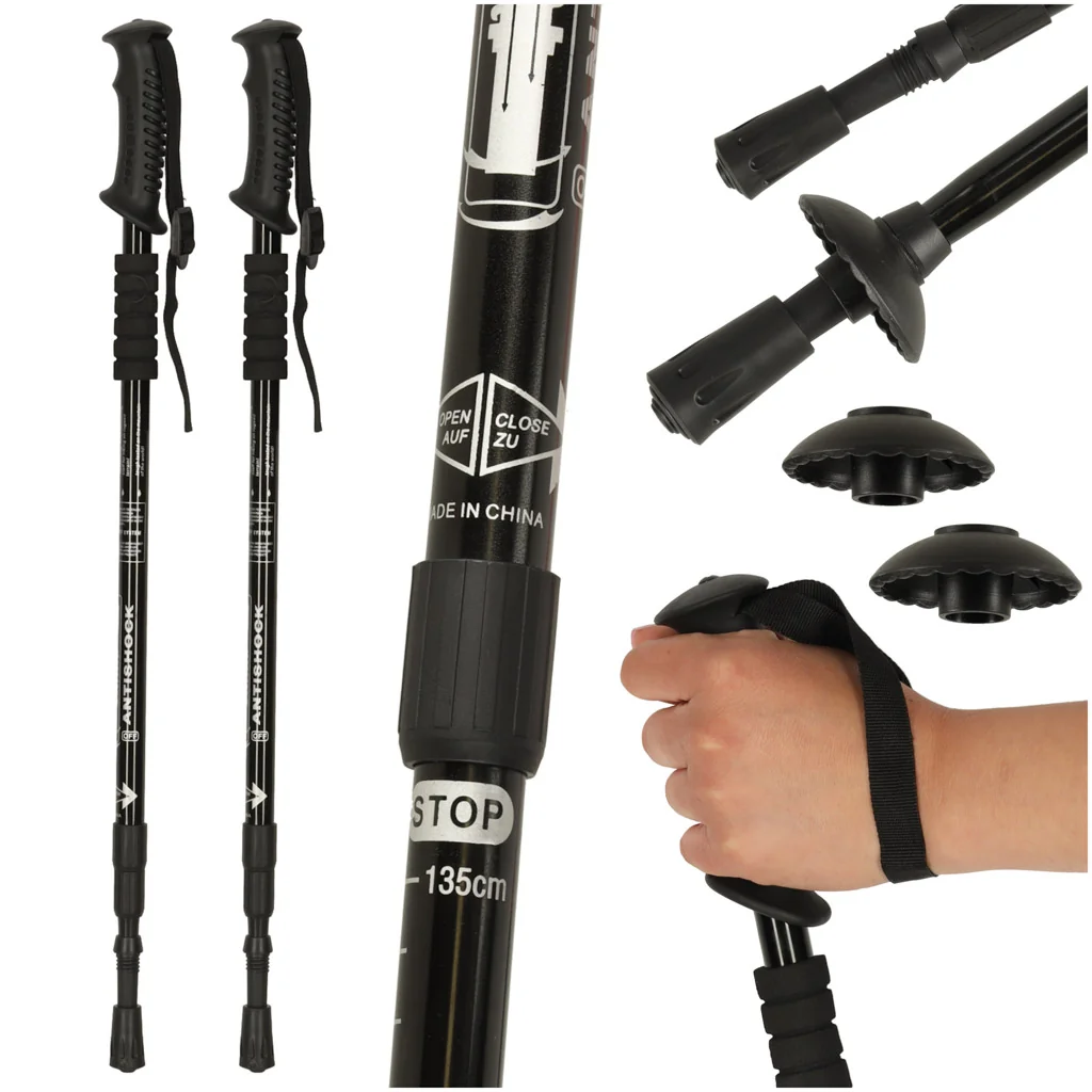 Trekingové palice Nordic Walking skladacie 2 ks čierne 65–135 cm 