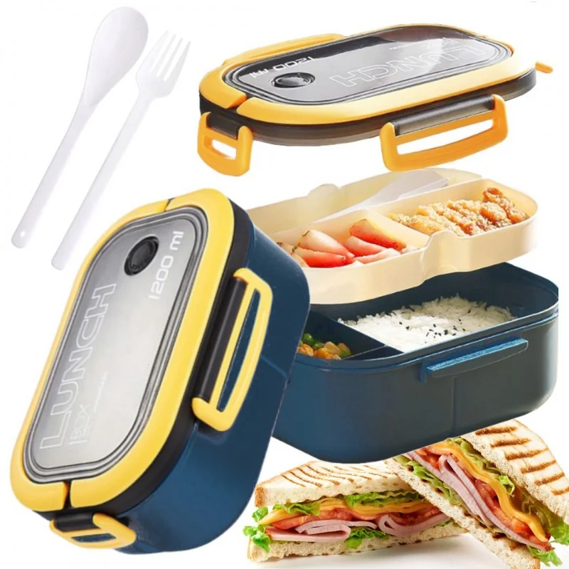 Livefy obedový box s príborom Lunch 1.2l, modrý