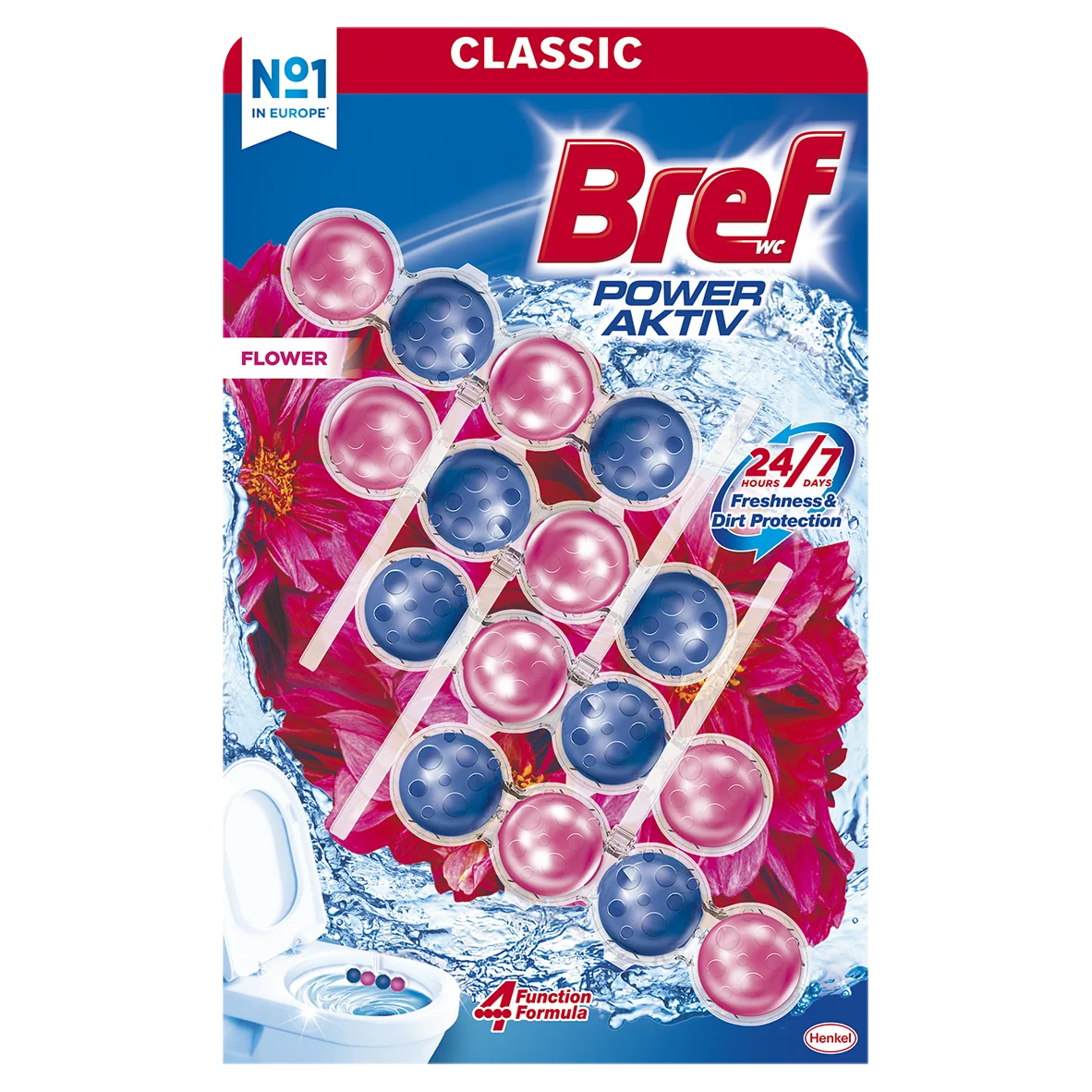 Bref Power Aktiv tuhý WC blok Flower 4×50 g, WC blok