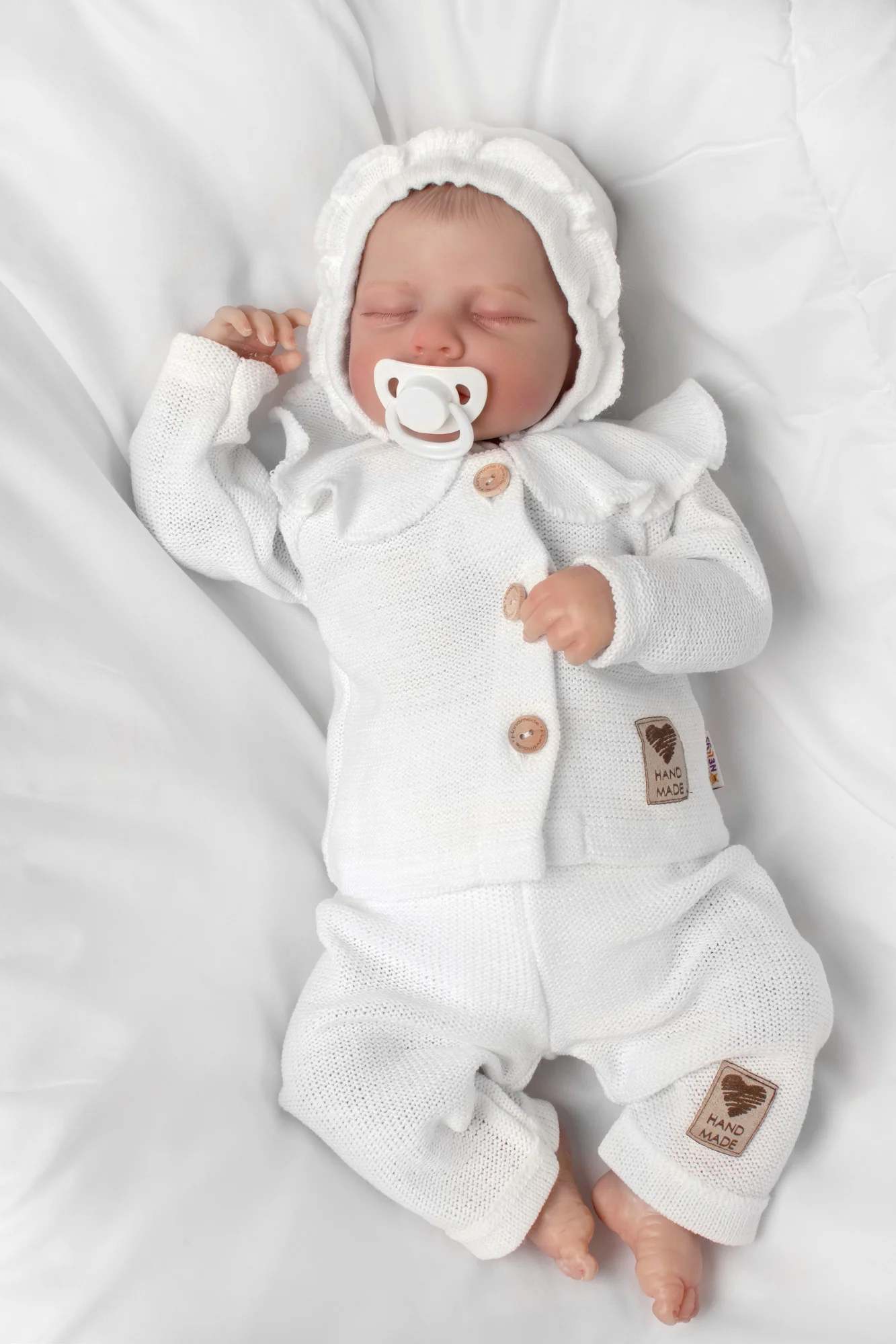 Pletené nohavice Hand Made Girl, Baby Nellys, biele, veľ. 68