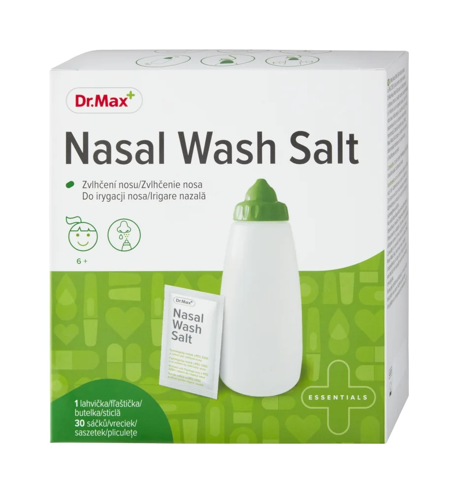 Dr. Max NASAL WASH SALT VRECKO + FLASA 1×1 set, čistenie a hydratácia nosovej sliznice