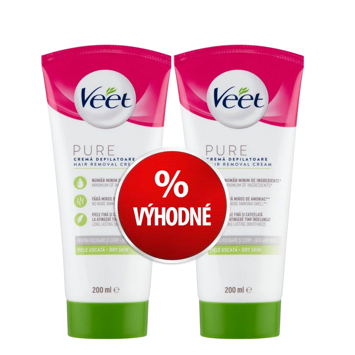 VEET SET 2ks Pure depilačný krém 200ml – suchá pokožka depilačný krém, 2x200ml
