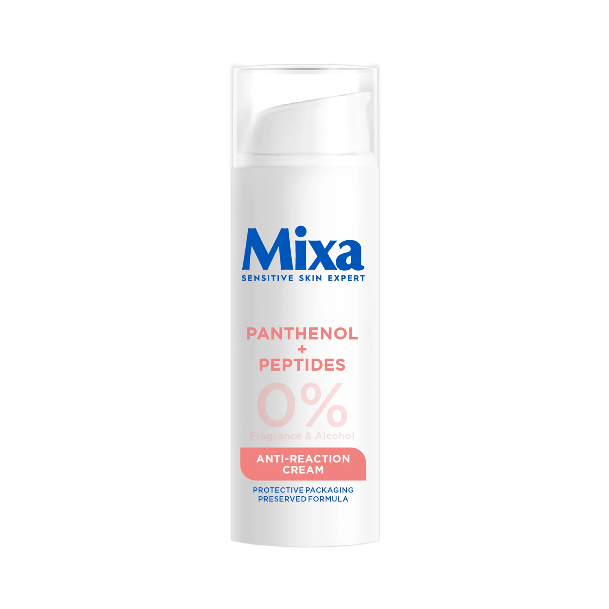 Hydratačný regeneračný krém Mixa Anti-Reaction s pantenolom a peptidmi pre hydratáciu a regeneráciu kožnej bariéry, vhodný pre citlivú pleť 50 ml