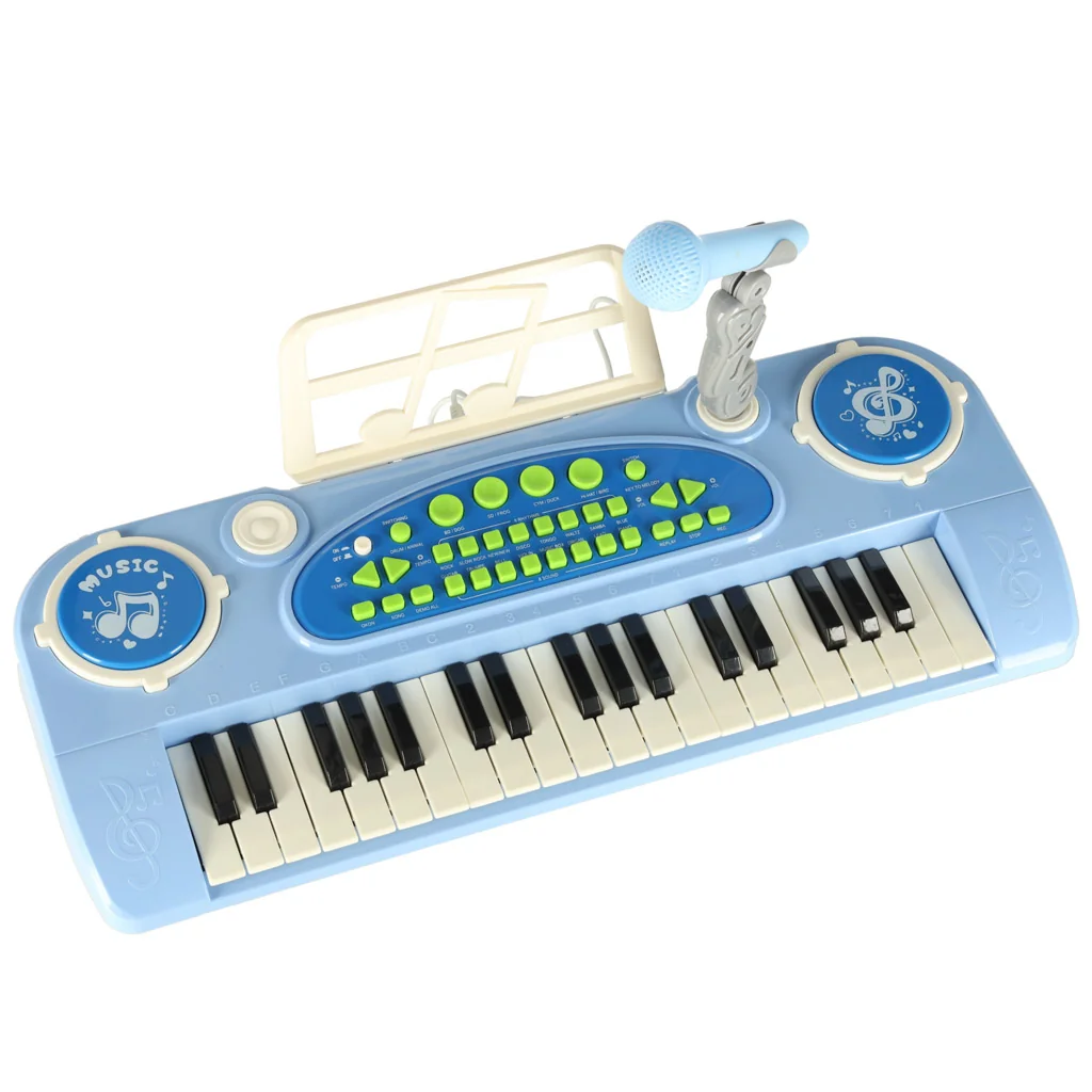 Detský keyboard 37 kláves s mikrofónom a stojanom modrý
