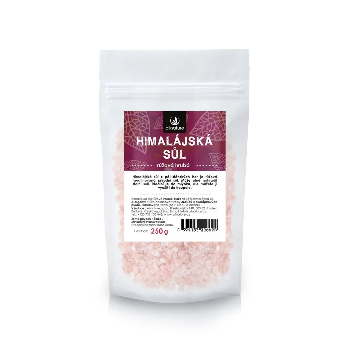 Allnature Himalájska Soľ Ružová Hrubá 250g 1×250 g, himalájska soľ rúžová