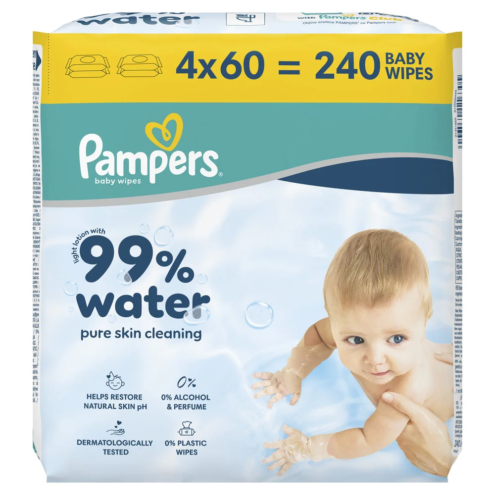 Pampers 99 % Water detské čistiace obrúsky 4 x 60 ks