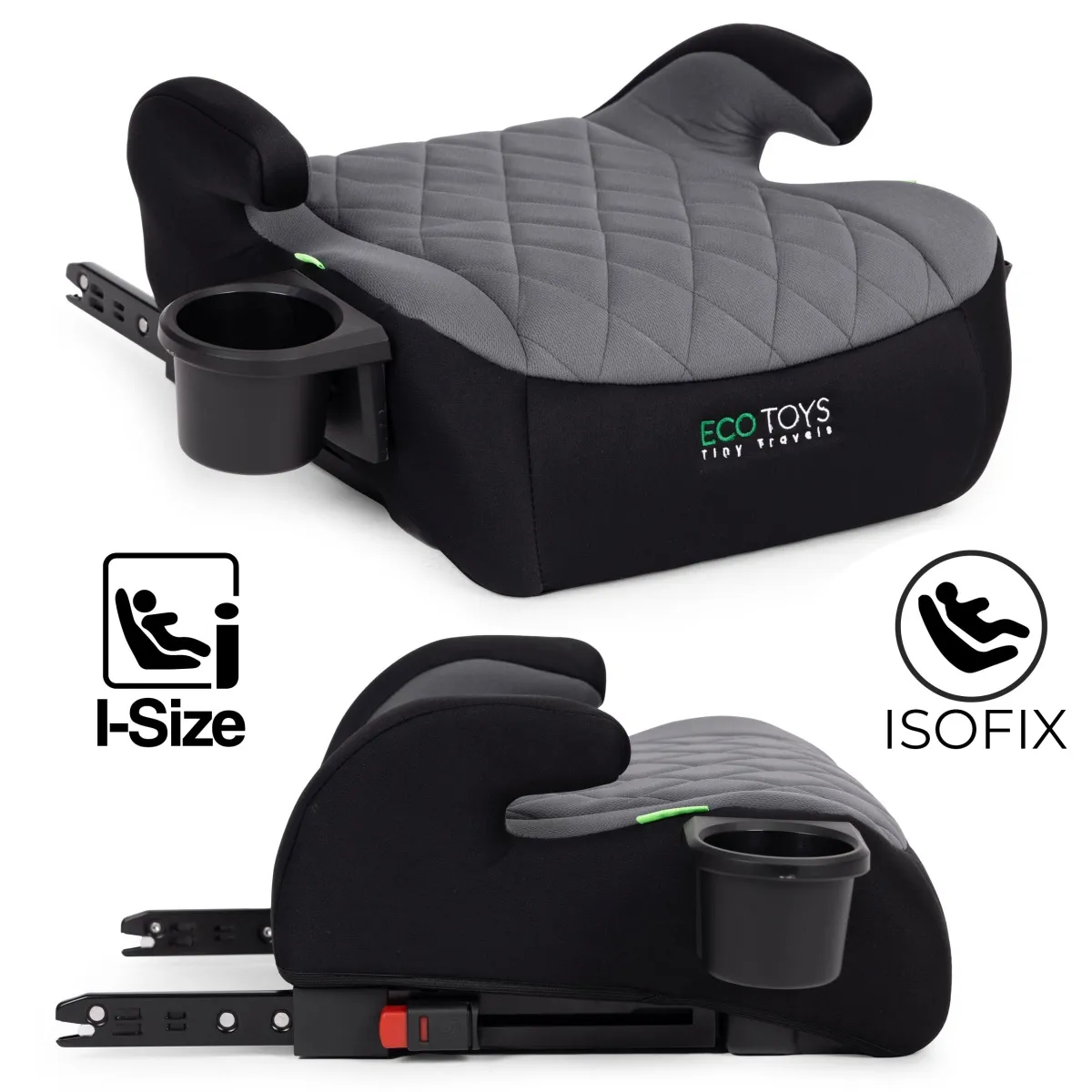 Detský autopodsedák do auta s ISOFIXom a držiakom na nápoje i-Size 125–150 cm, sivý
