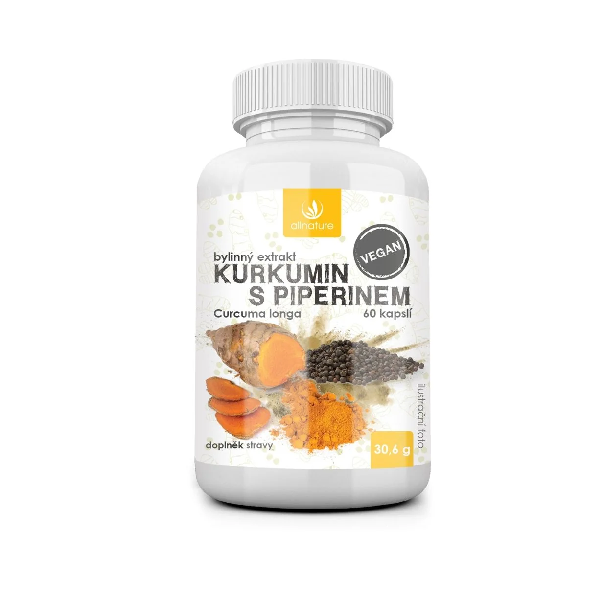 Allnature KURKUMÍN S PIPERÍNOM bylinný extrakt 1×60 cps, výživový doplnok
