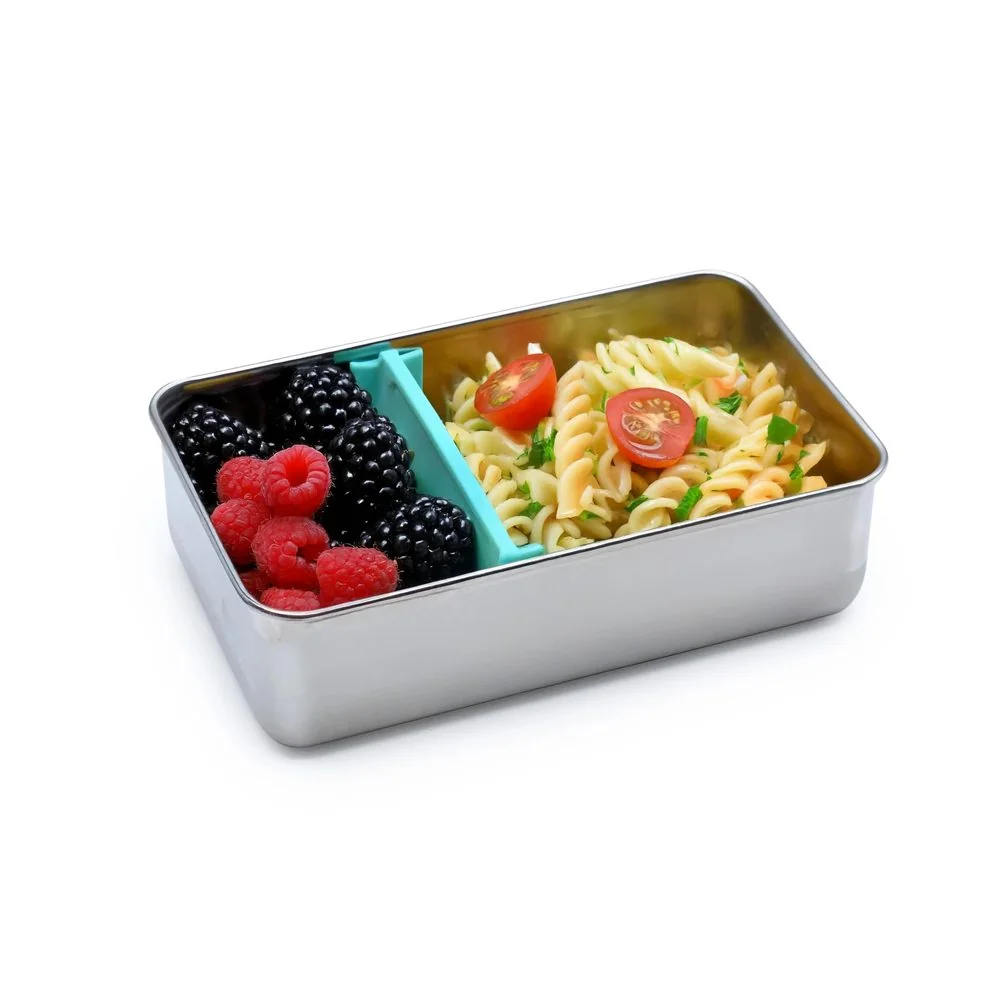 Nerezový bento box 740 ml so silikónovým vekom modrý, s prepážkou