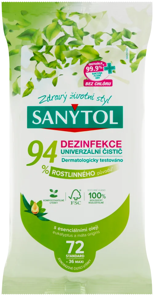 Sanytol dezinfekcia 94% rastlinný čistič utierky 36 ks