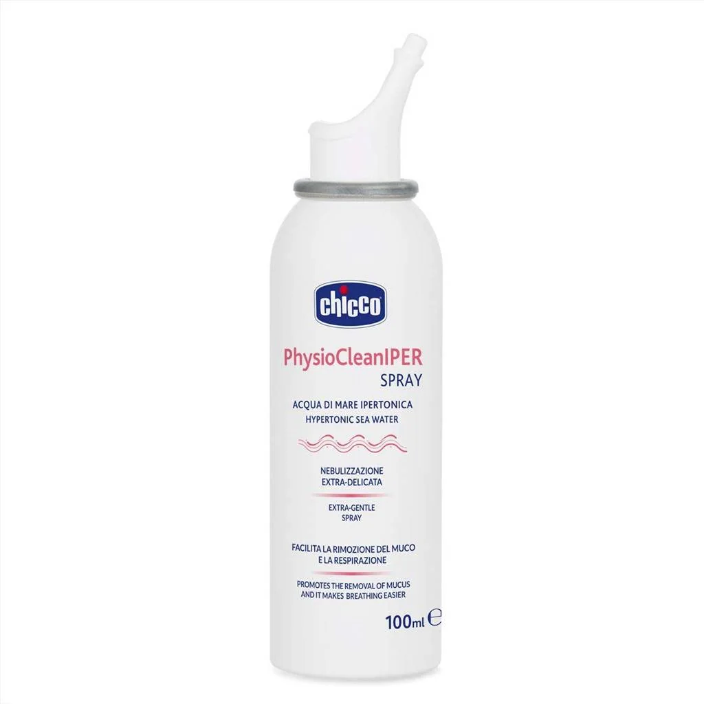 CHICCO Sprej do nosa hypertonický s morskou vodou PhysioCleanIPER na upchatý nos 100ml, 12m+ 1×100 ml, sprej do nosa