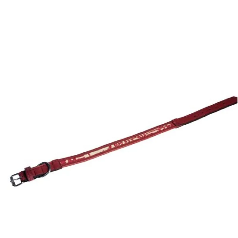 COBBYS PET Obojok z pravej kože bordový zdobený bielo červenou textíliou 45cm/20mm