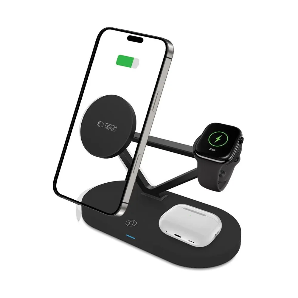 Tech-Protect A41 3in1 nabíjačka na mobil / Apple Watch / AirPods 15W, čierna čierna