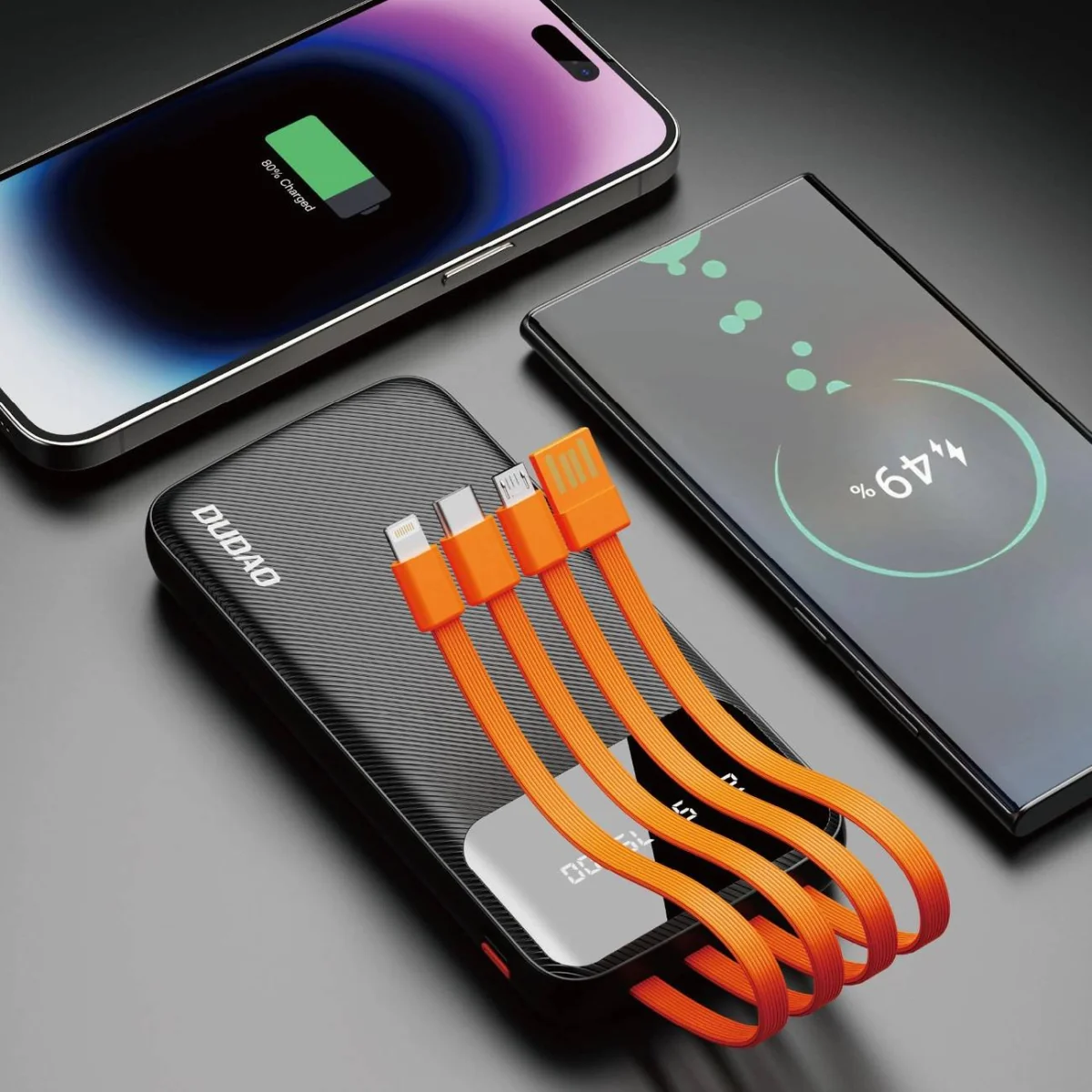 Dudao K6Pro Power Bank 10000mAh 2x USB + kábel USB / USB-C / Lightning / Micro USB, čierny