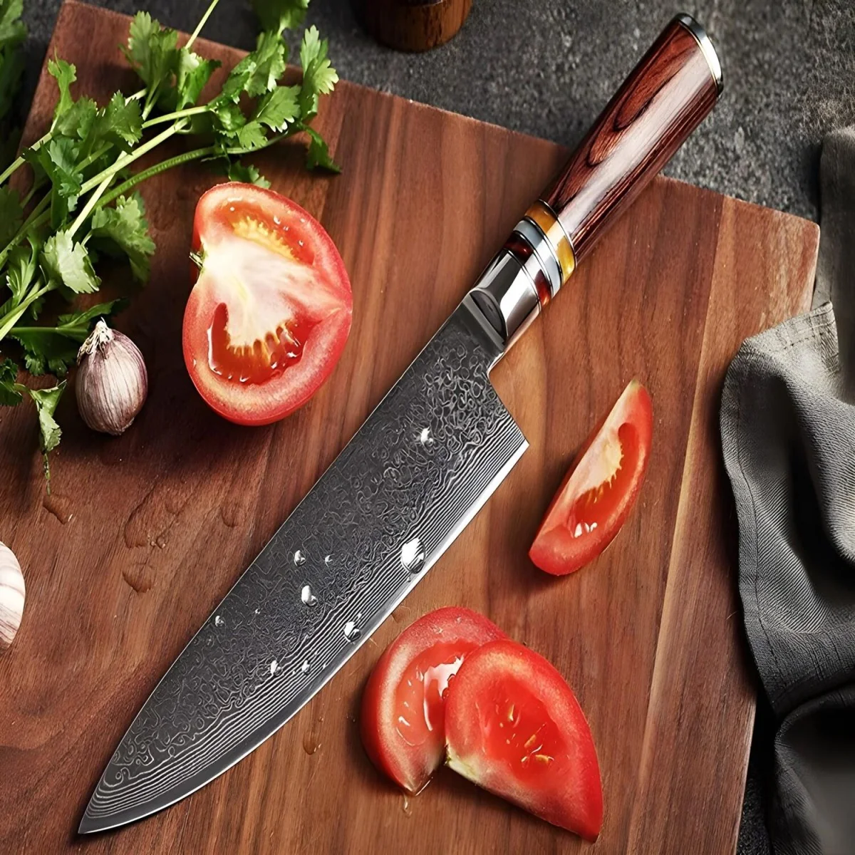 Damaškový kuchynský nôž Kašiwa-Chef 31,5cm, čepeľ 18,5cm