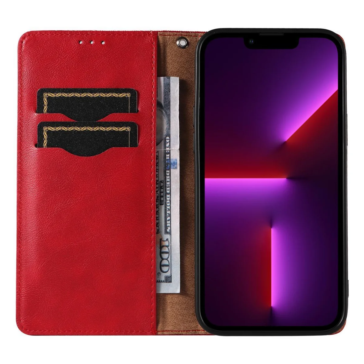MG Magnet Strap knižkové kožené puzdro na iPhone 13 Pro, červené