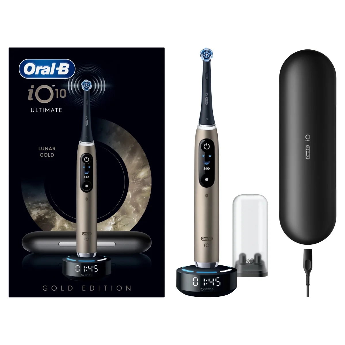 Oral-B iO10 elektrická zubná kefka Lunar Gold, 1 kefková hlava + 1 nabíjacie cestovné puzdro 1 set