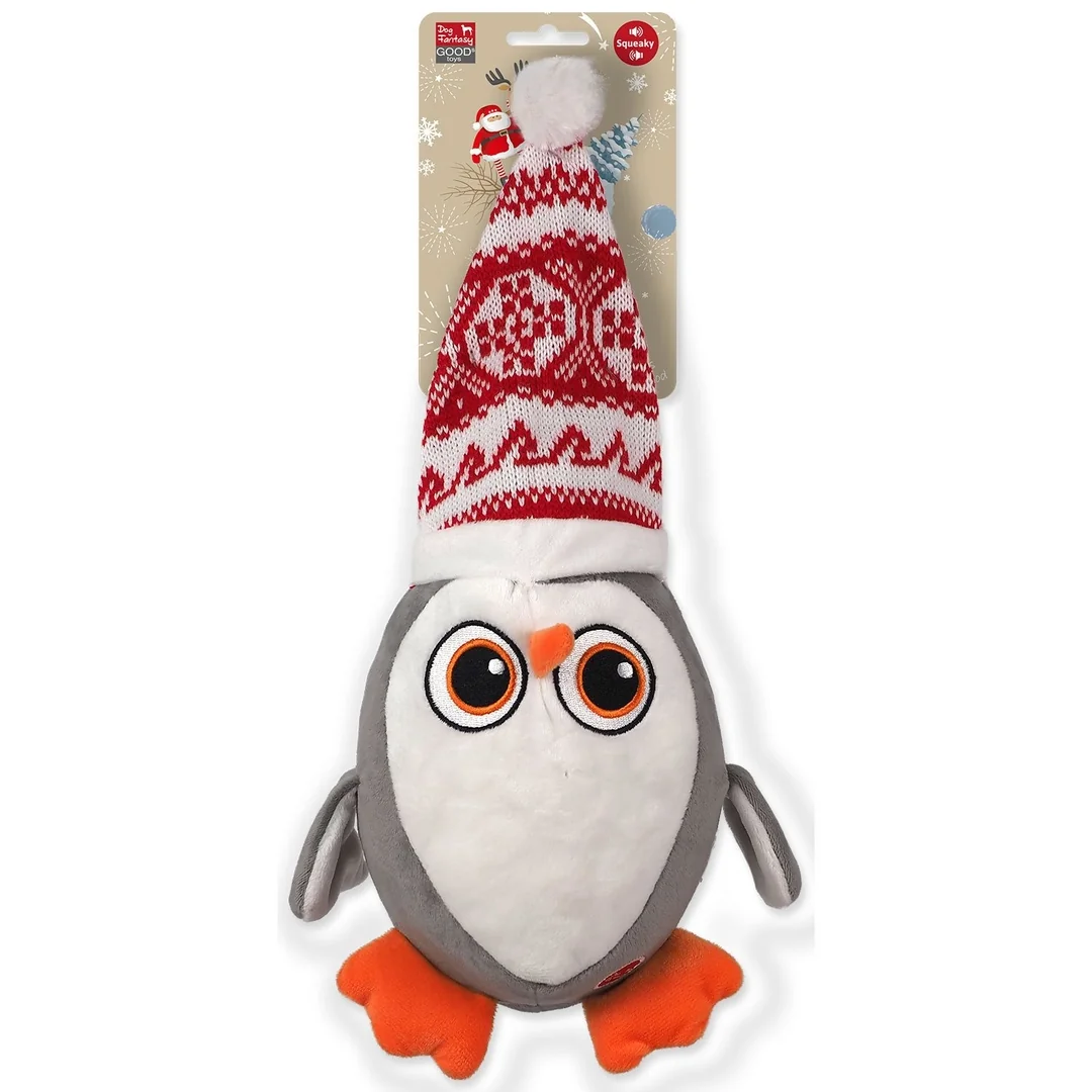 Hračka Dog Fantasy Winter Tale tučniak s čapicou, pískací 40cm