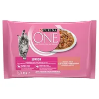 PURINA ONE JUNIOR mini filetky s lososom a mrkvou v šťave 4x85g)