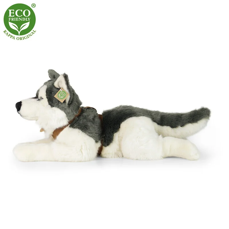 RAPPA - Plyšový pes husky s obojkom ležiaci 60 cm ECO-FRIENDLY