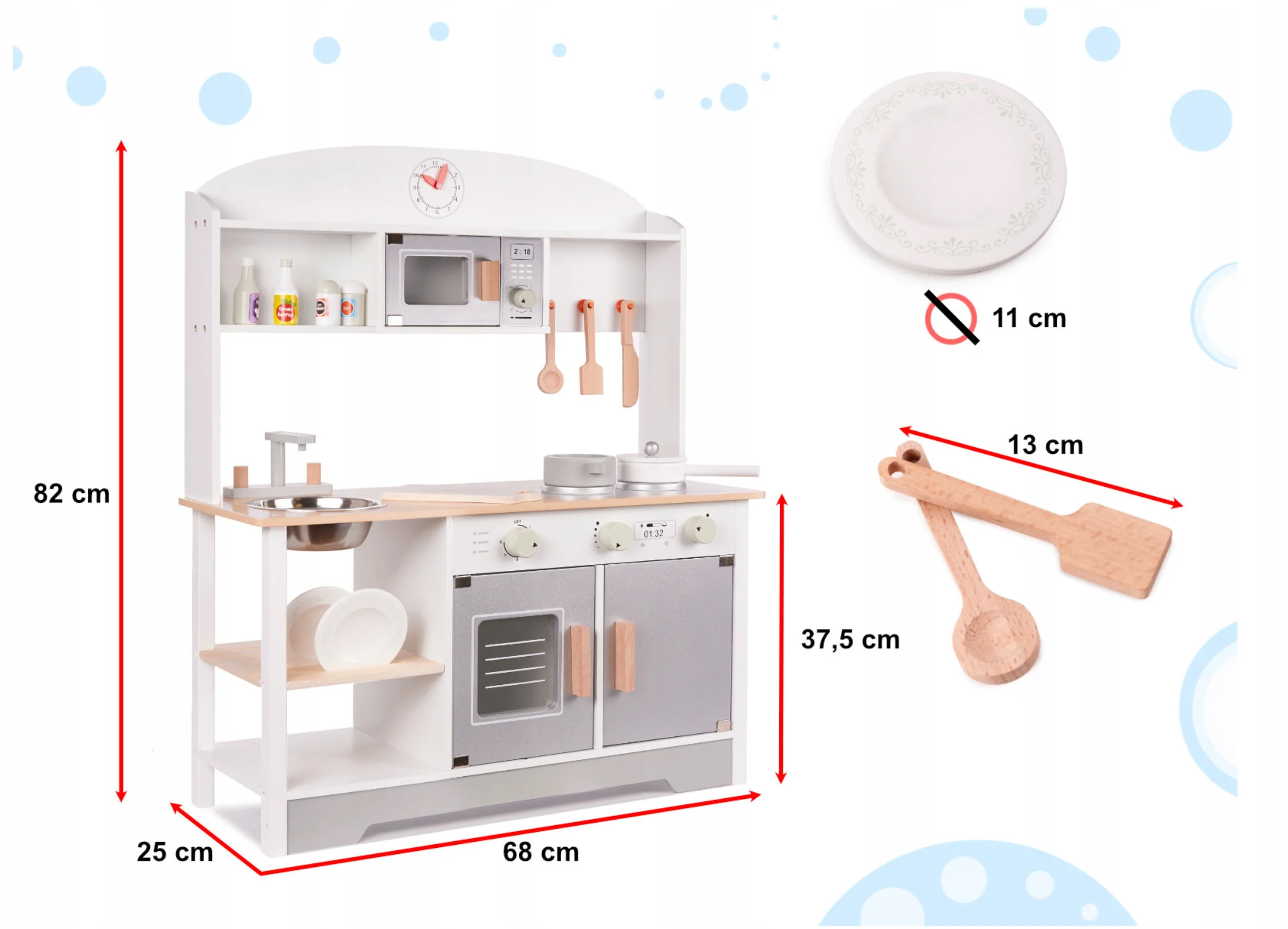 Drevená Detská Kuchynka - MDF MODERN CLASSIC s Doplnkami, Výška 82cm