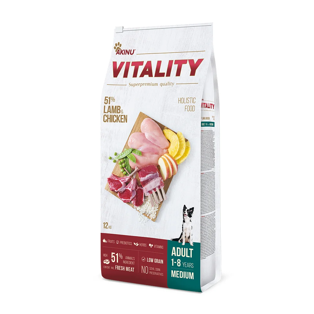 Akinu VITALITY jahňacie a kuracie granule pre psy stredných plemien 12 kg