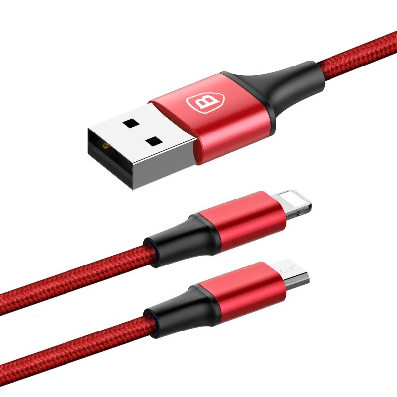 Baseus Rapid 2in1 kábel USB - Lightning / Micro USB 3A 1.2m, červený