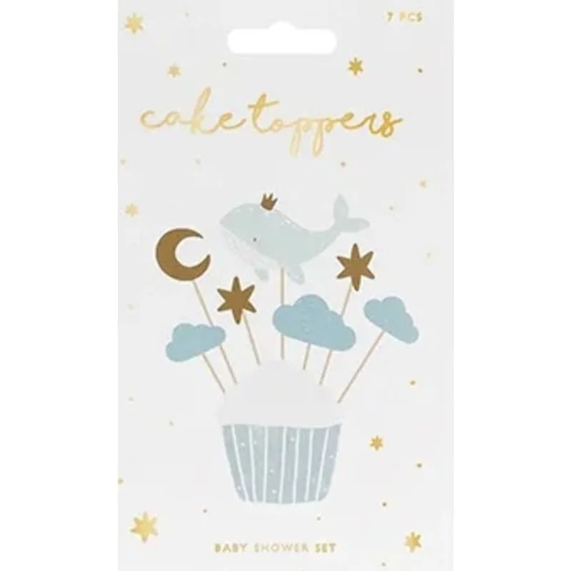 Ozdoby na muffiny Veľryba – dekorácie na cupcakes, 7 ks (11–13,5 cm)