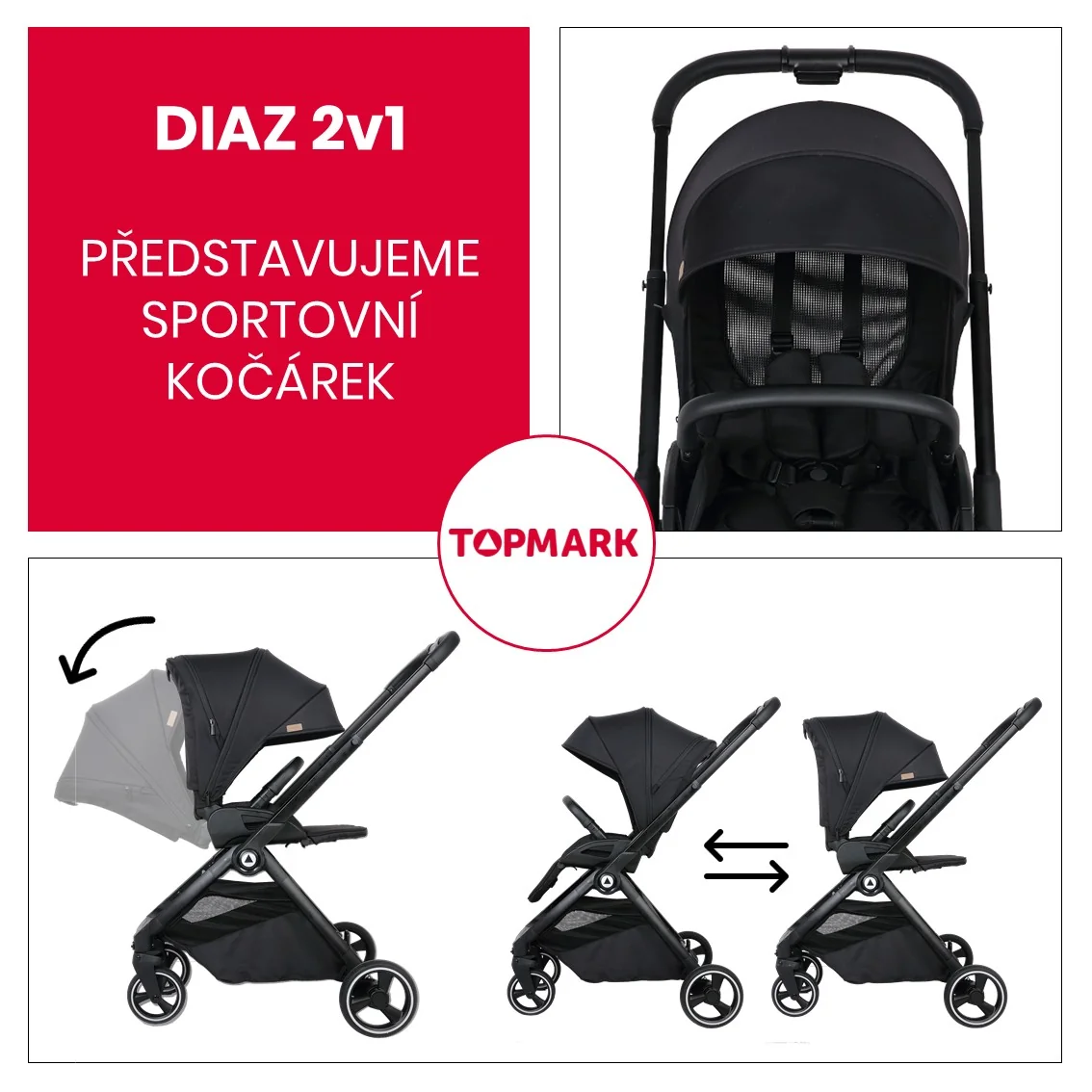 Topmark Diaz športový kočík 2v1 s vaničkou, čierny