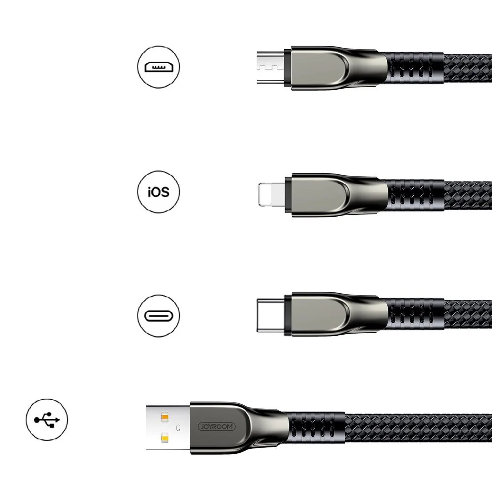 Joyroom 3in1 kábel USB - Lightning / Lightning / USB-C 3.5A 1.3m, čierny ny