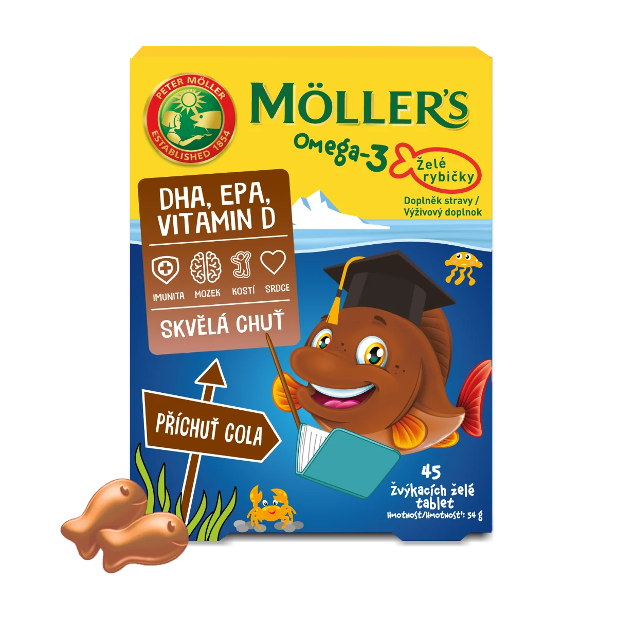 Möller´s Omega-3 Želé rybičky s príchuťou Cola 45 žuvacích želé 45 tbl