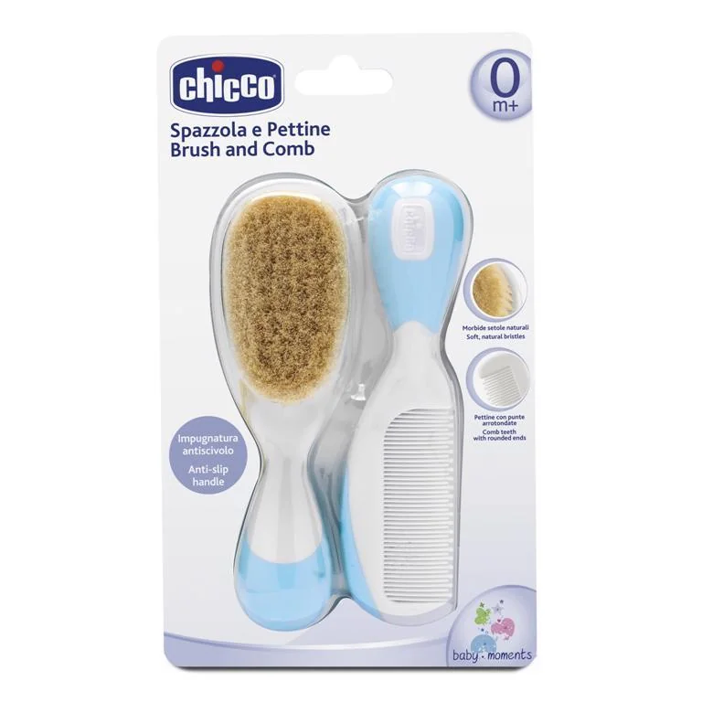 CHICCO Hrebeň a kefa modrá 1×1 set, hrebeň a kefa