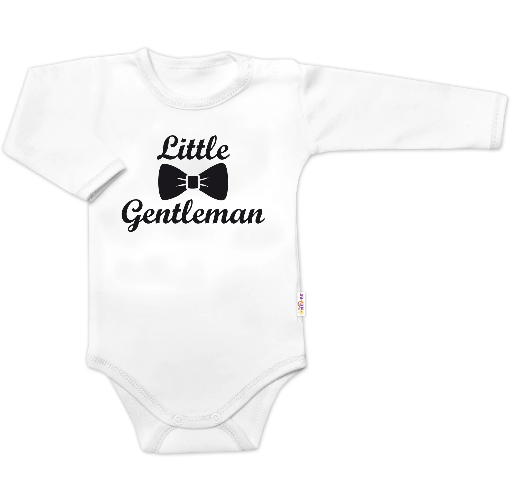 Body dl. rukáv Little Gentleman, bavlna Baby Nellys, bielo/čierne, veľ. 74