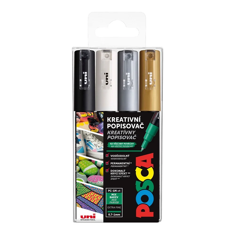 Sada akrylových popisovačov Uni POSCA PC-1M mix 4 ks 0,7-1 mm, mix farieb