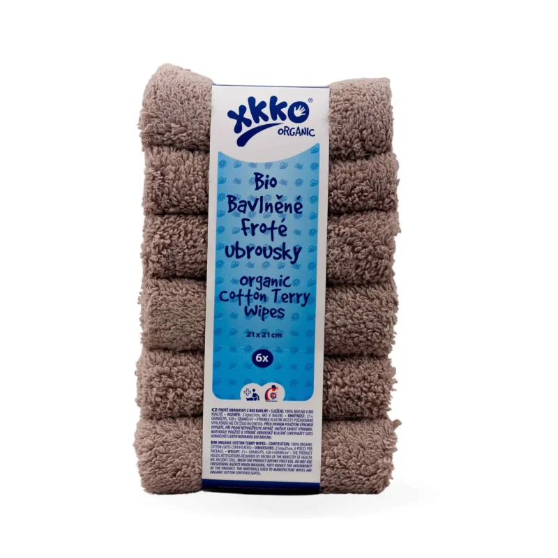 XKKO Organic bio bavlnené obrúsky 21x21 cm, froté, GOTS
