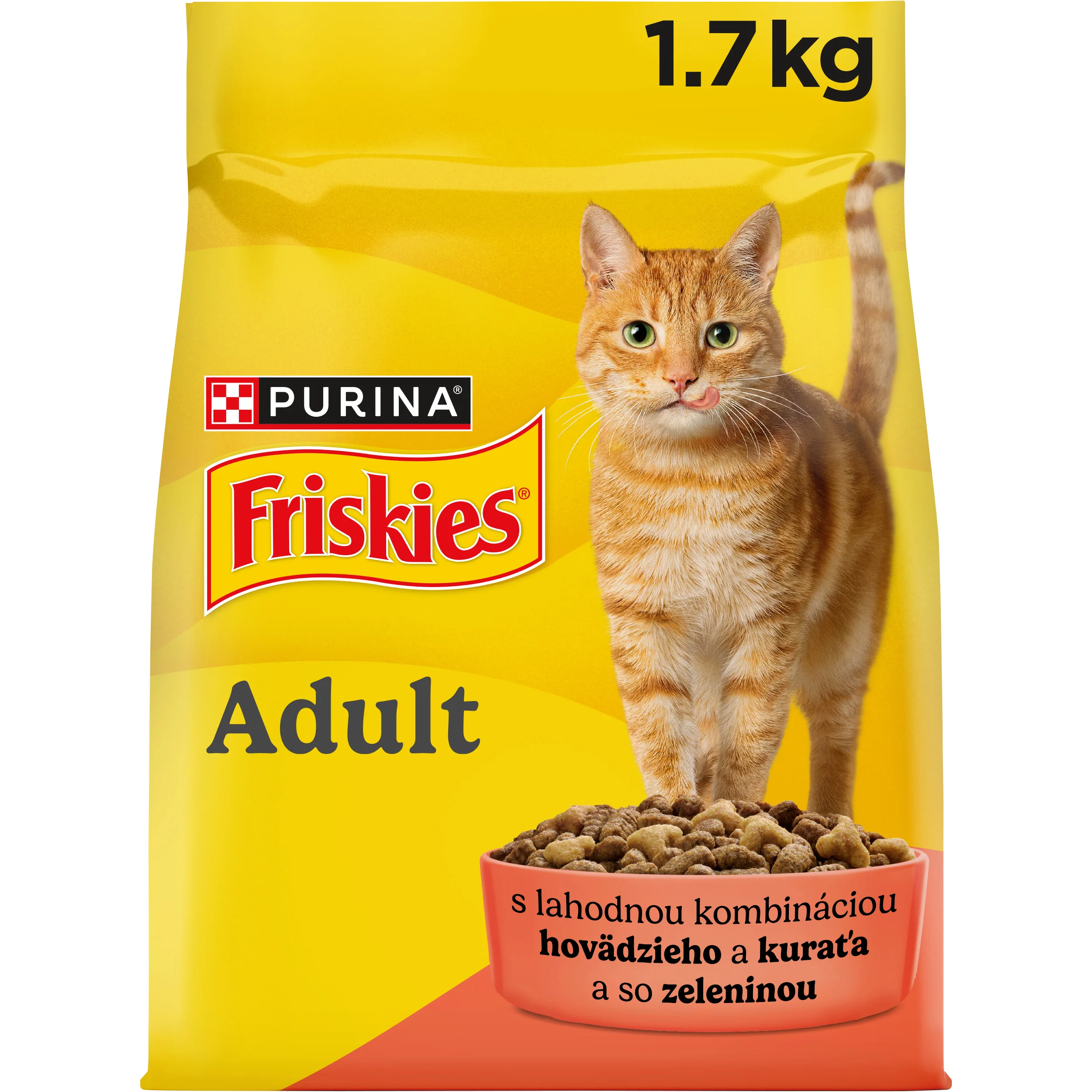 Friskies granule pre mačky hovädzie, kura 1,7 kg 1×1,7 kg, kompletné krmivo pre dospelé mačky