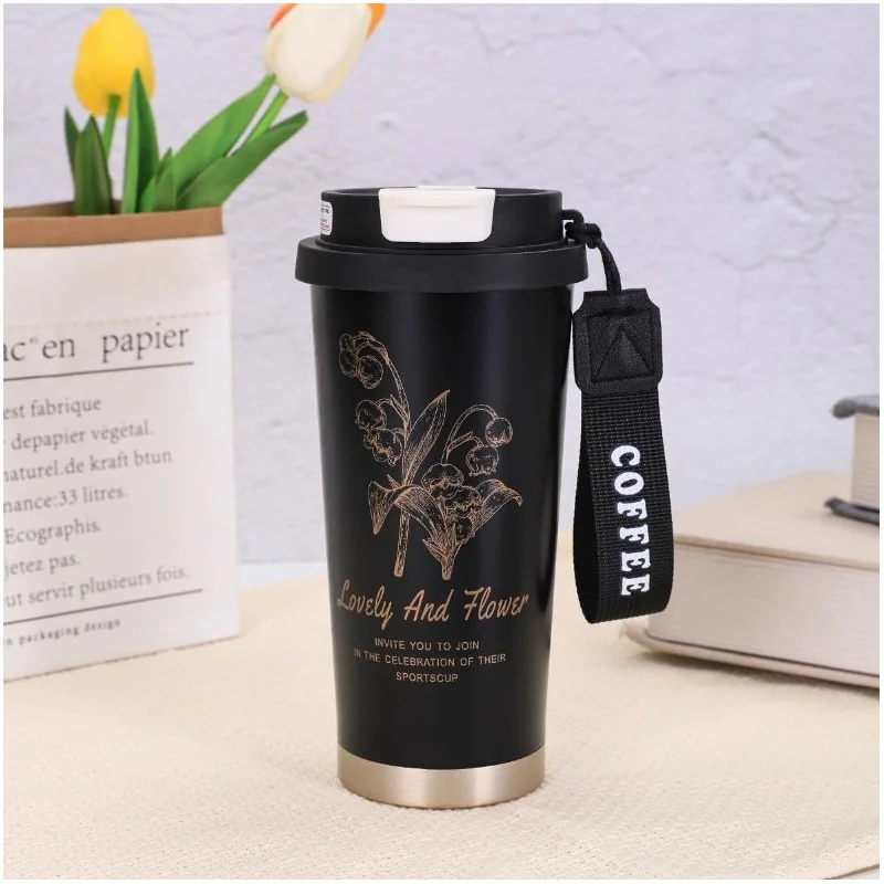 Livefy termohrnček Lovely Flower 550ml, čierny