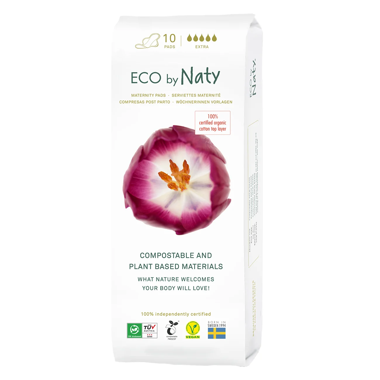 Eco by Naty Dámske materské vložky po pôrode 1×10 ks , popôrodné vložky