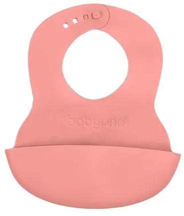 BABYONO Podbradník mäkký plastový s vreckom bez BPA pink 6m+ 1×1 ks, plastový podbradník