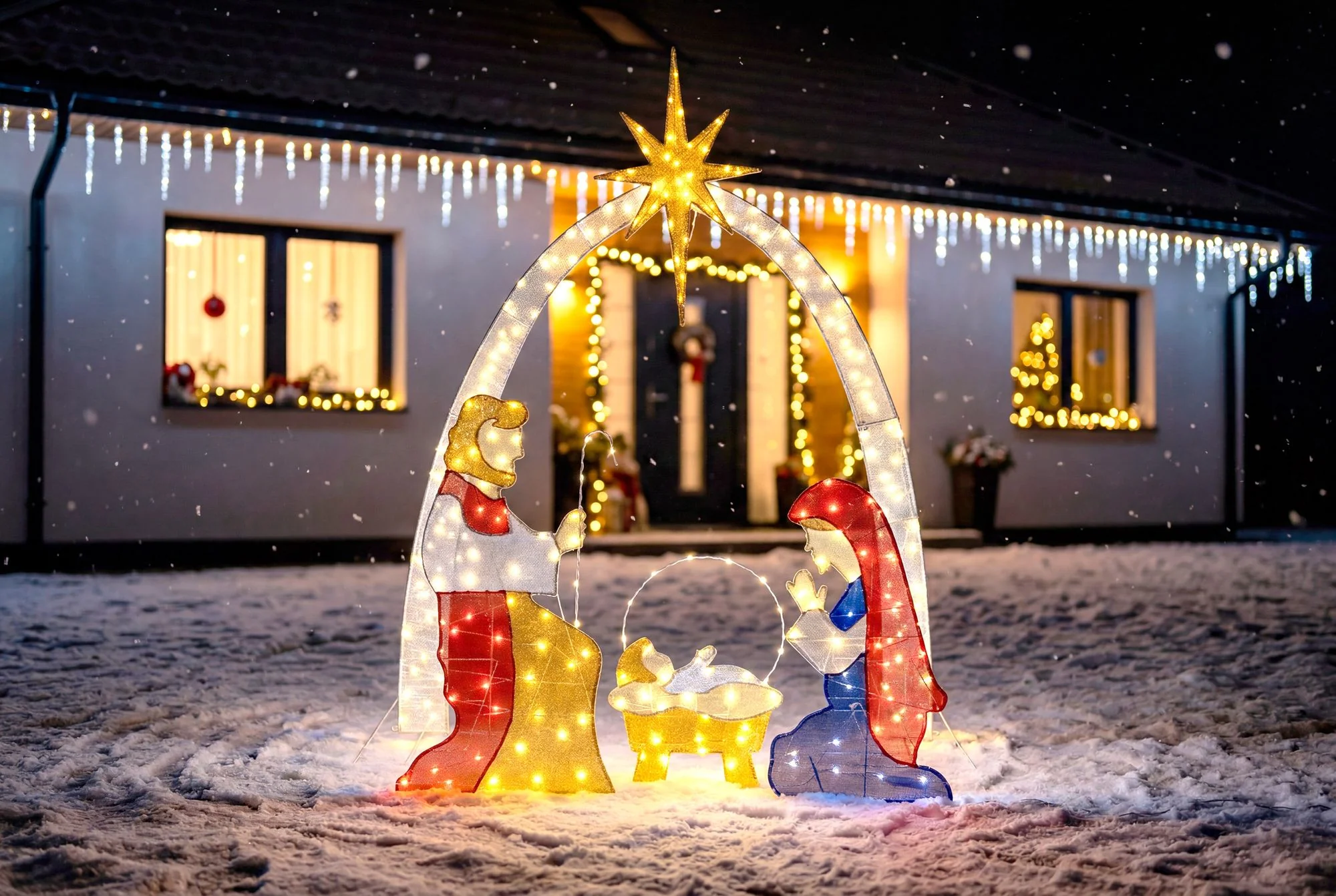 MagicHome vianočná LED dekorácia Narodenie Ježiša, 1 ks 235 LED teplá biela, IP44, 160x70x175 cm