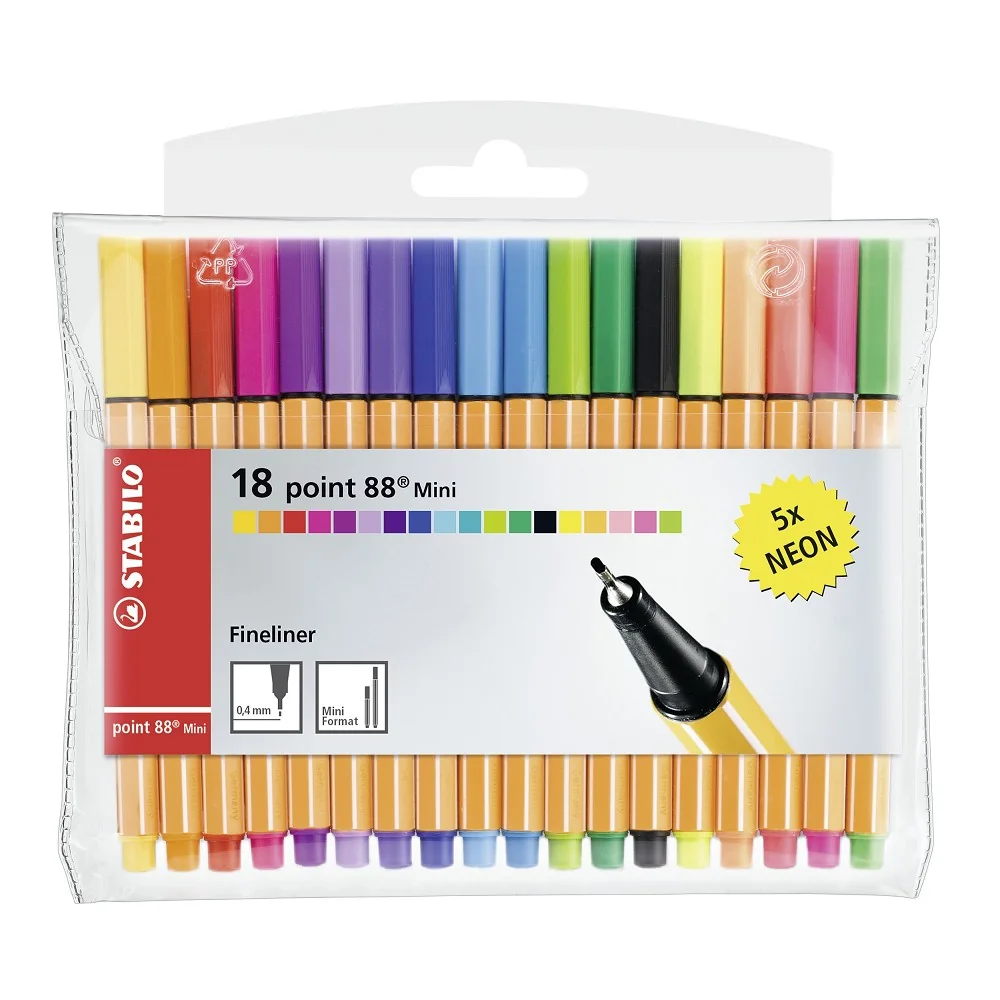 Tenký liner STABILO point 88 Mini sada 18 ks 18 rôznych farieb