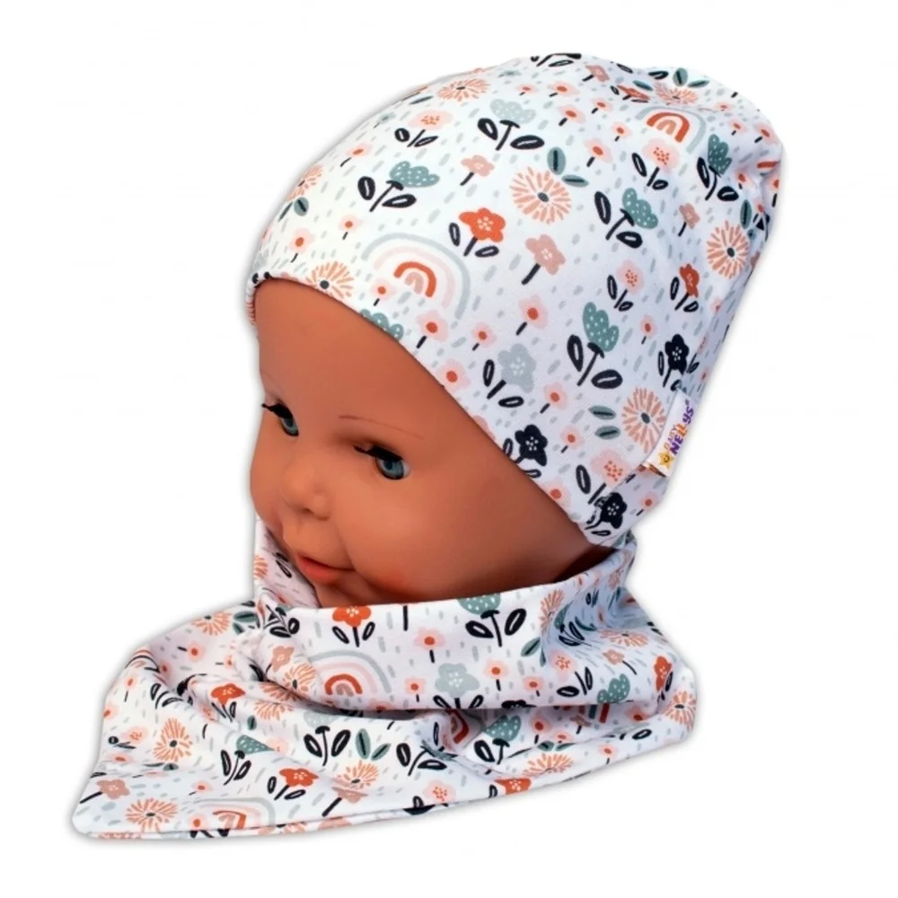 Baby Nellys Dvojvrstvová čiapka + šatka Palouček, smatanová, veľ. 104/110 