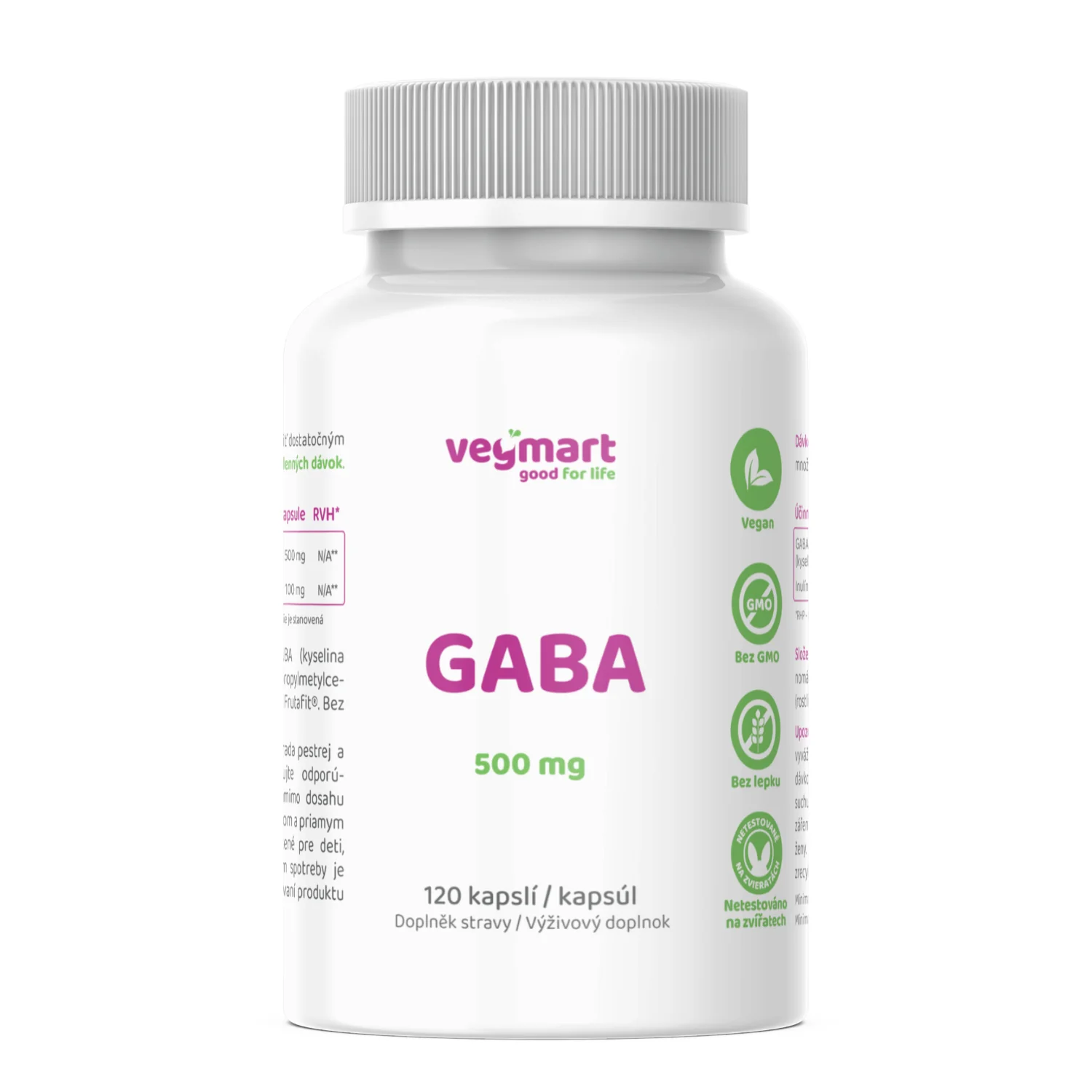 Vegmart GABA 500 mg, 120 kapsúl